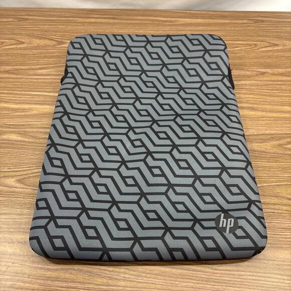 HP L67075-001 14-inch Reversible Gray Geometric/Plain Black Laptop Sleeve Case - Picture 1 of 5
